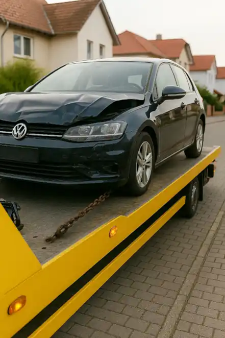 Ein defektes Auto wird zur Reparatur abgeschleppt, bevor es zum Autoankauf in Hemer geht.